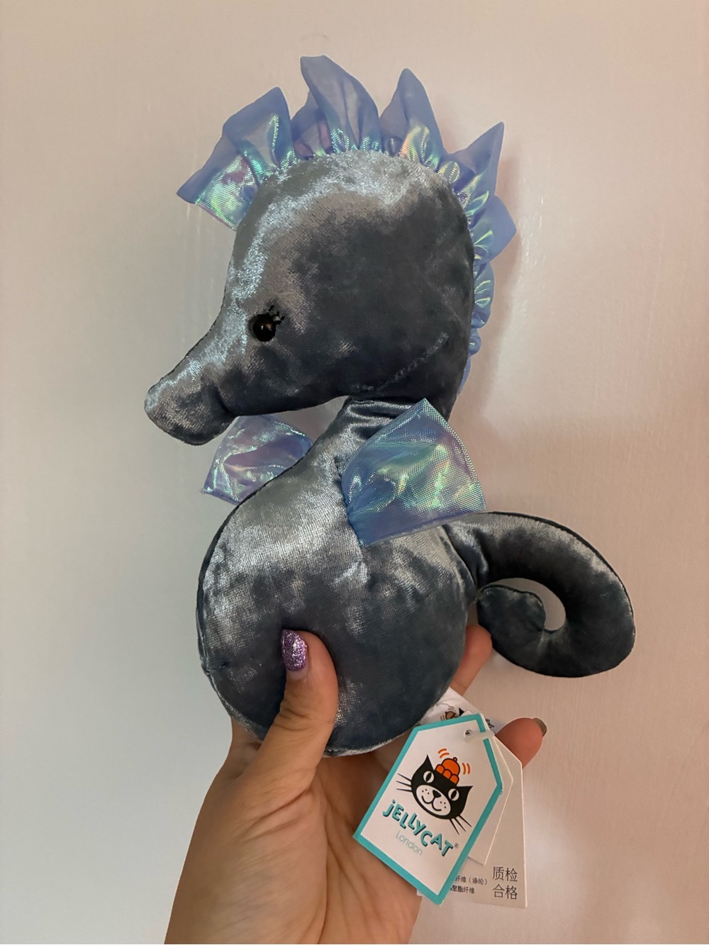 Jellycat Plush Seahorse in Shimmery Slate Blue retired